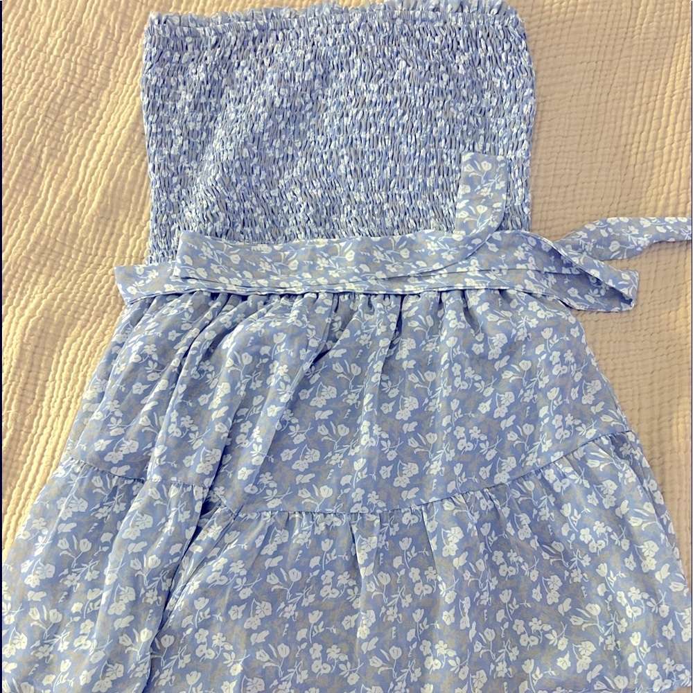 Romper with a tie, Julie’s boutique item. Forel print and blue. Worn one time